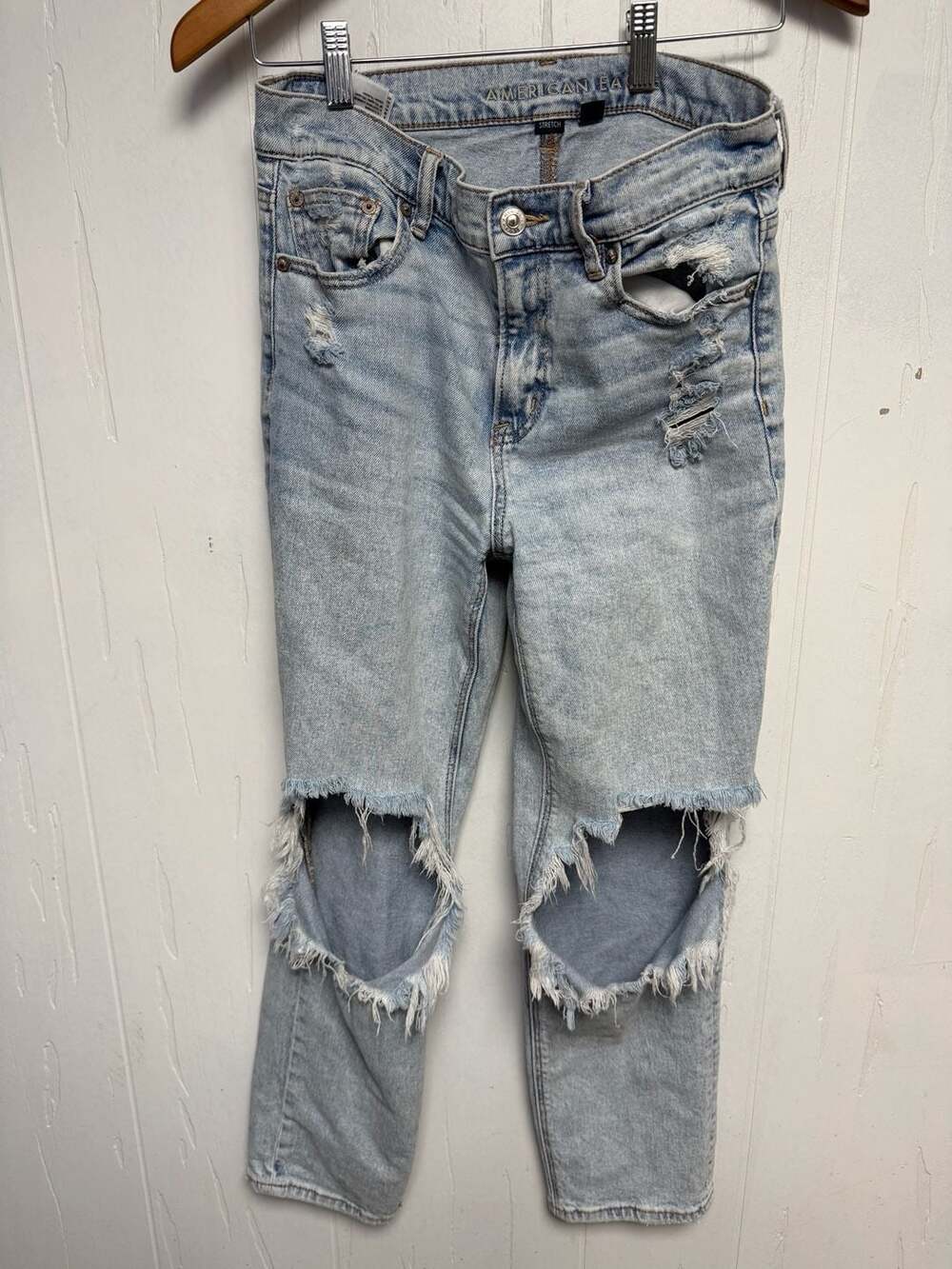 American Eagle Real Good Stretch Distressed Light Wash Jeans